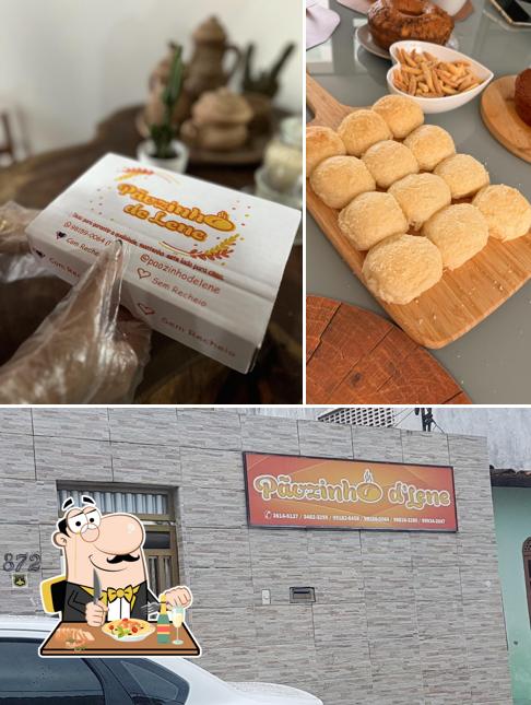 Dê uma olhada a foto mostrando comida e exterior no Pãozinho de Lene