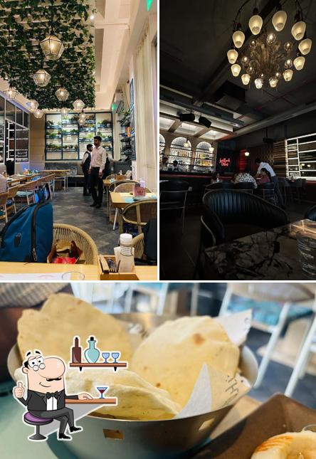 The restaurant's interior and food