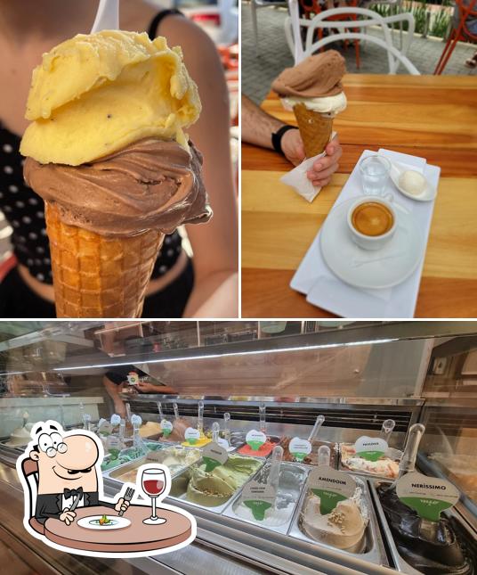 Esta é a ilustração apresentando comida e interior no Mio Sogno di Gelato - Rio Branco