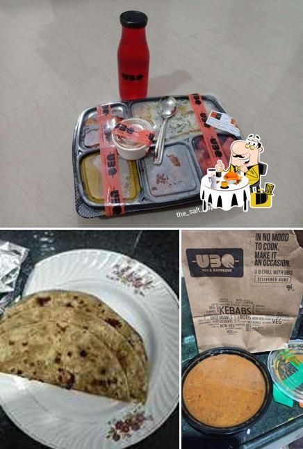 Take a look at the picture displaying food and beverage at UBQ-Meals,Thalis & Bowls