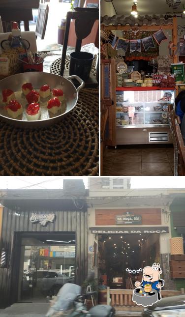 A ilustração da comida e exterior no Da Roça, Sô!