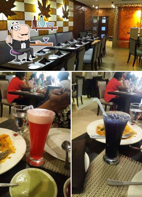 Take a seat at one of the tables at B Seven Restaurant