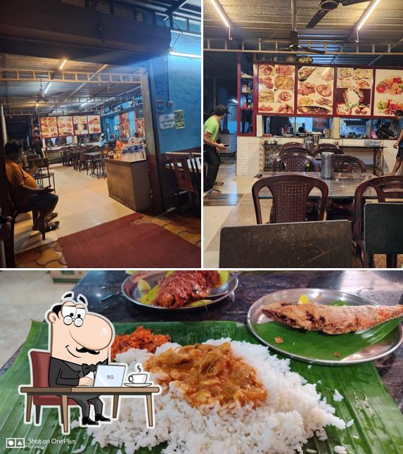 The picture of interior and food at Ruchitha Restaurant