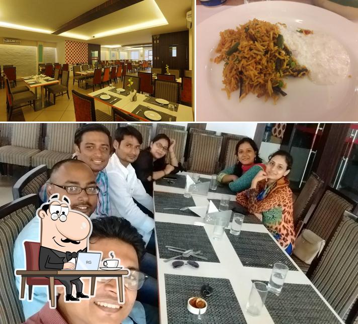 This is the image showing interior and food at Banana Leaf Restaurant