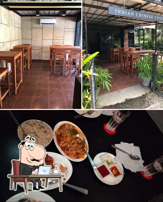 The restaurant's interior and food