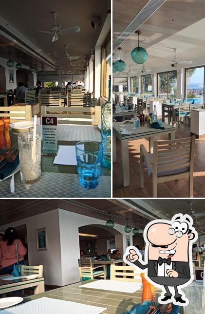 Take a seat at one of the tables at Café Azul