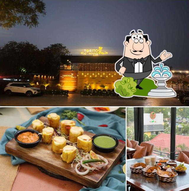 Take a look at the image displaying exterior and food at TORITOS Restaurant - SBR