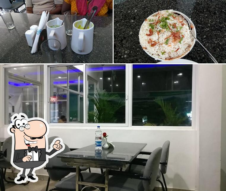 The picture of interior and food at Contour Rocks Restaurant