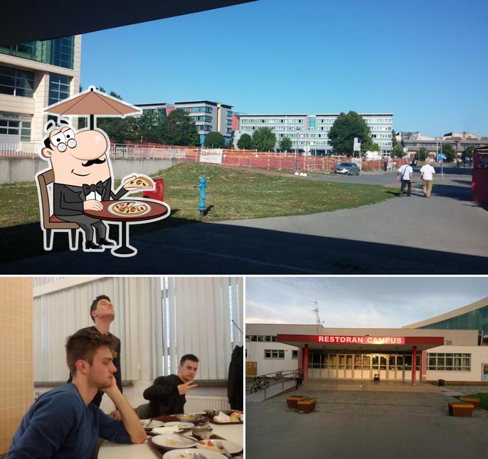 Questa è la foto che mostra la esterno e tavolo da pranzo di Studentski restoran Campus