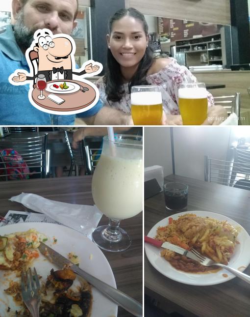 Dê uma olhada a ilustração ilustrando mesa de jantar e cerveja no Restaurante Bom Paladar