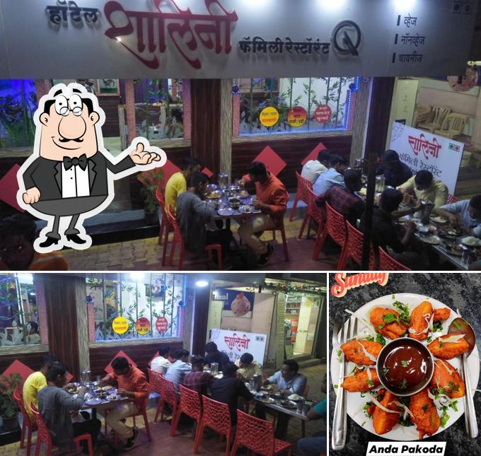 This is the photo displaying interior and food at Hotel SHALINI Veg-Nonveg