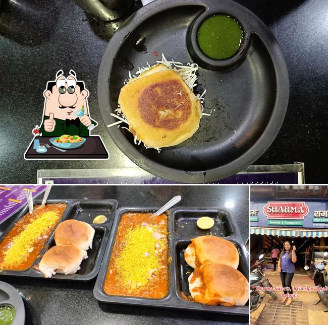 Take a look at the image showing food and exterior at Sharma Sweets & Restaurant