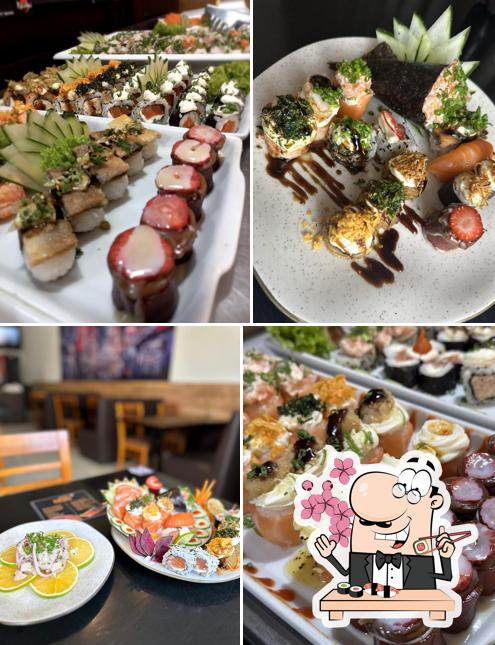 Rolos de sushi são disponibilizados no Irashai Japanese Food