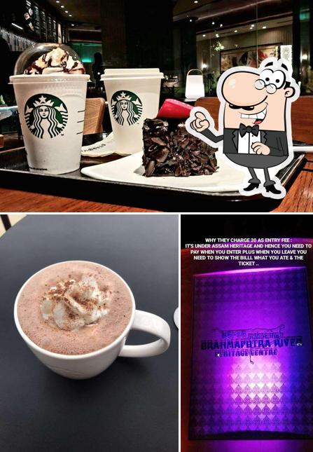 Take a look at the image displaying interior and food at Starbucks