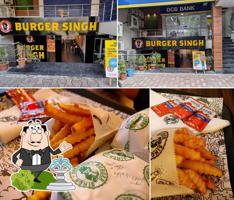 Take a look at the photo displaying exterior and food at Burger Singh