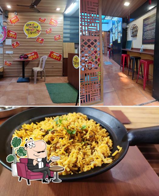 The restaurant's interior and food