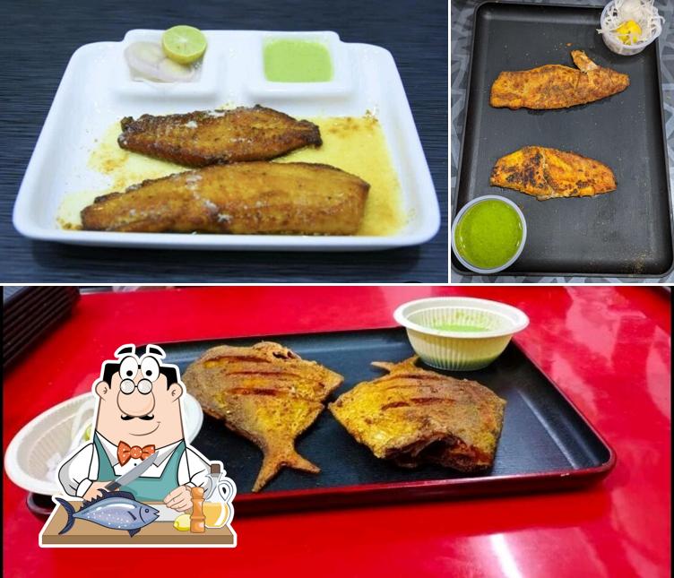 Grilled salmon at Champaran Fish & Mutton Handi