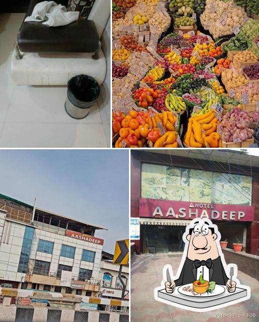 Among various things one can find food and exterior at Hotel Aashadeep