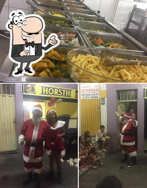 A ilustração do Restaurante e Sorveteria Horsth e Irmãos Alves’s interior e comida