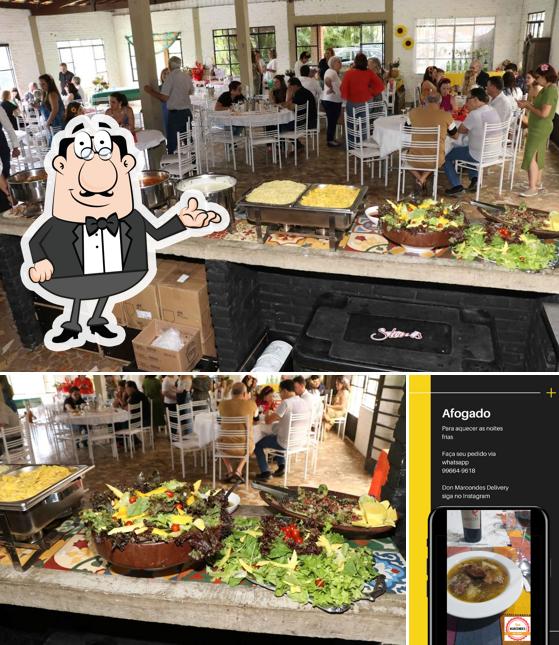 A ilustração da interior e comida no Don Marcondes Delivery e Eventos