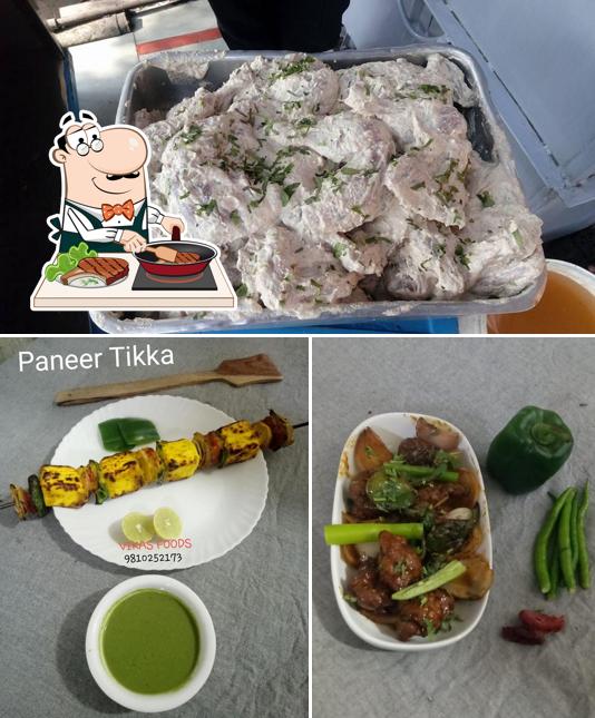 Meat dishes are available at Vikas Foods