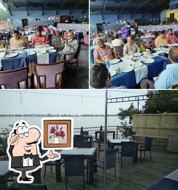 Take a seat at one of the tables at The Water Front