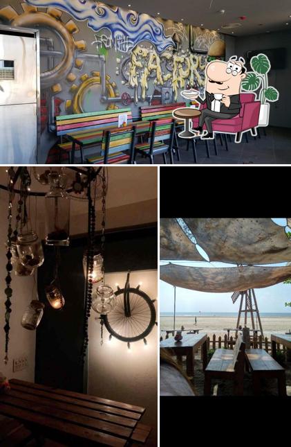 Take a seat at one of the tables at Burger Factory