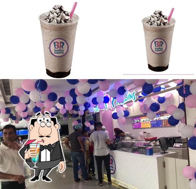 This is the picture depicting drink and interior at Baskin Robbins