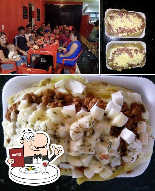 Confira a ilustração ilustrando comida e interior no Rei Da Batata Recheada Itapema SC