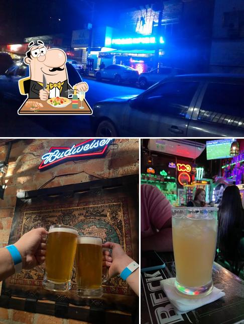 A ilustração do Pub Bar Informal’s comida e interior