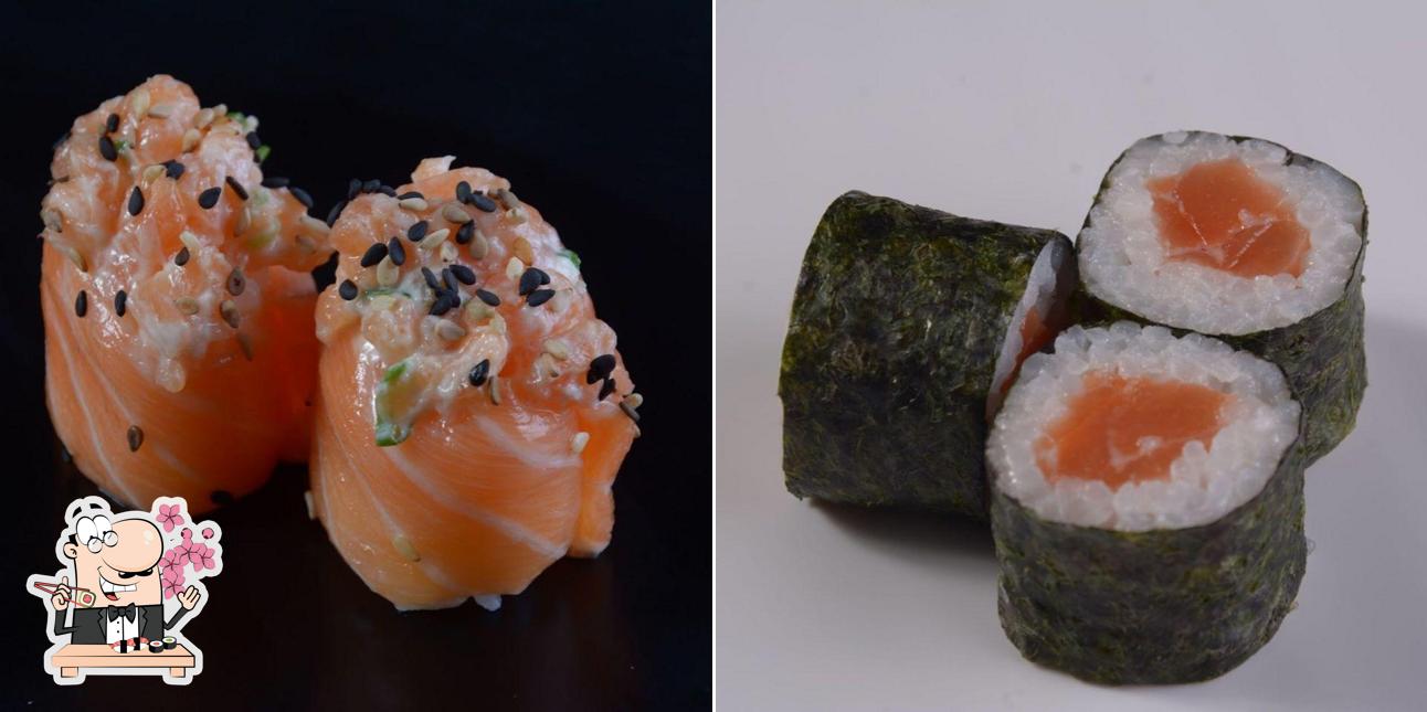 Rolos de sushi são servidos no Saiko Zushi- Restaurante Japonês