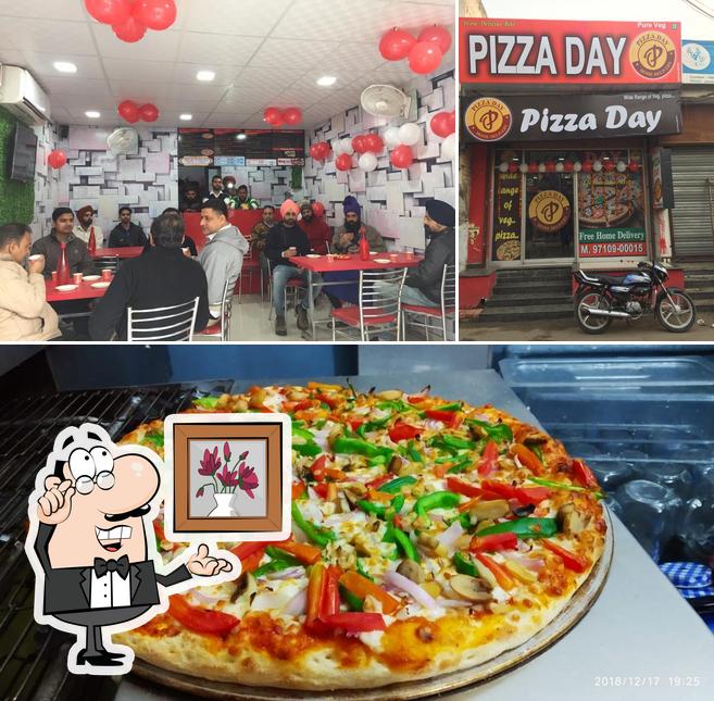 The restaurant's interior and pizza