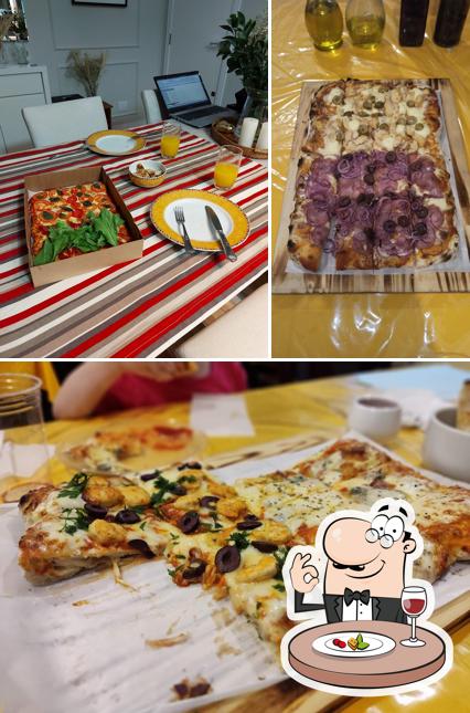 A ilustração da comida e interior a Russo Pizza