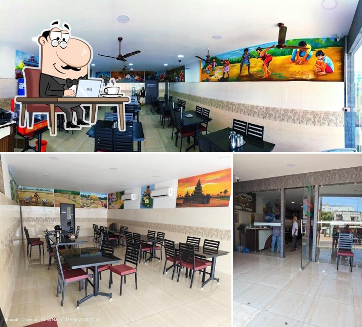 The interior of Vaibhavam Pure Vegetarian restaurant