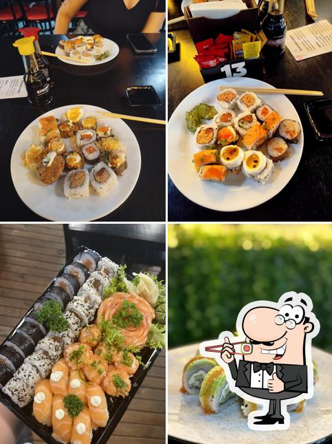 Rolos de sushi são disponibilizados no Kintai Sushi&Pizzaria