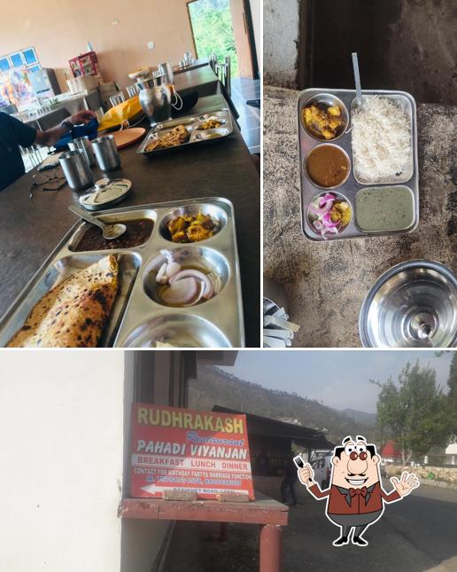 The image of food and exterior at Rudraksha Restaurant