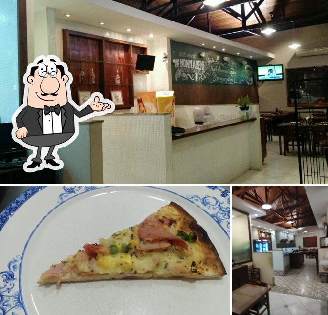 Esta é a imagem ilustrando interior e pizza no Nonna Beni