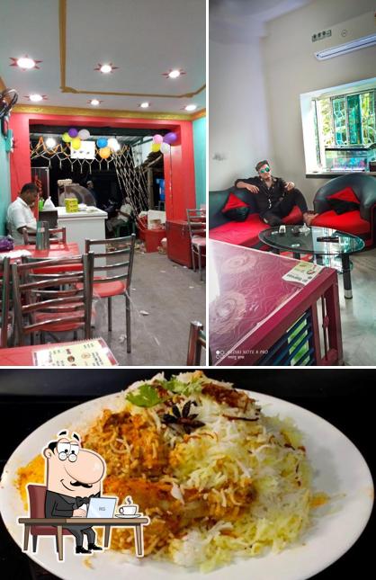 This is the photo displaying interior and food at HAJI BIRYANI (Akra Super Market)