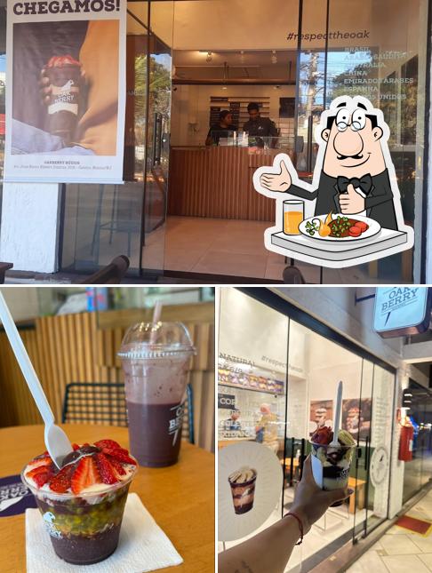 A comida e exterior do restaurante