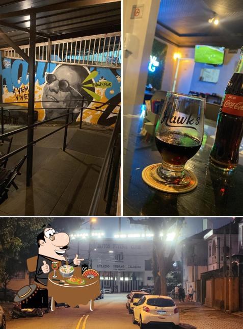 Confira a ilustração apresentando comida e exterior no Hawk's Gastrobar