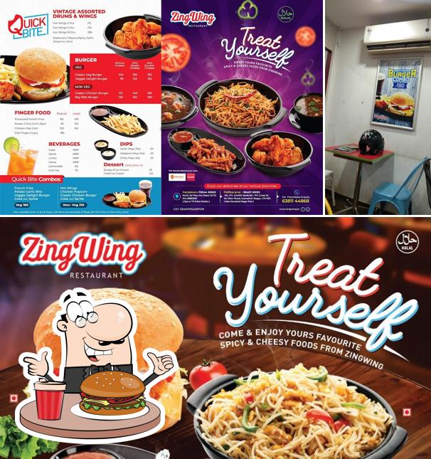 Get a burger at Zing Wing Restaurant