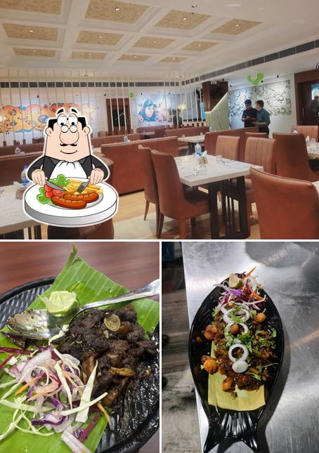 The image of food and interior at The Olive Restaurant