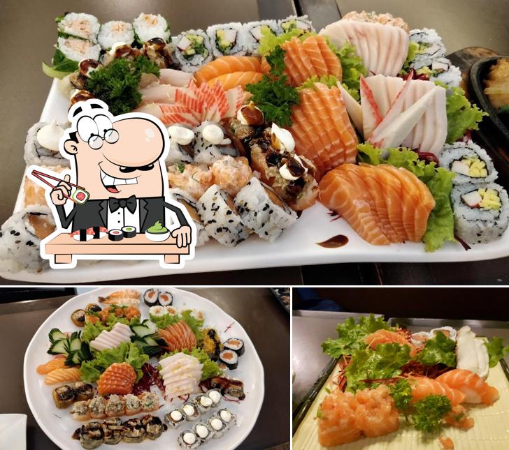 Rolos de sushi são servidos no Taki Sushi Granja viana