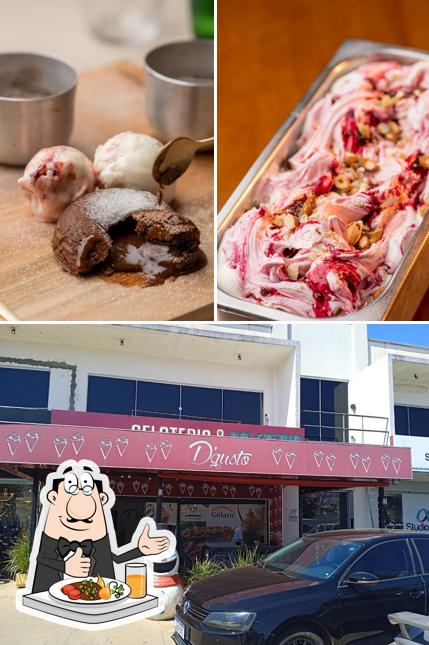 A comida e exterior do restaurante