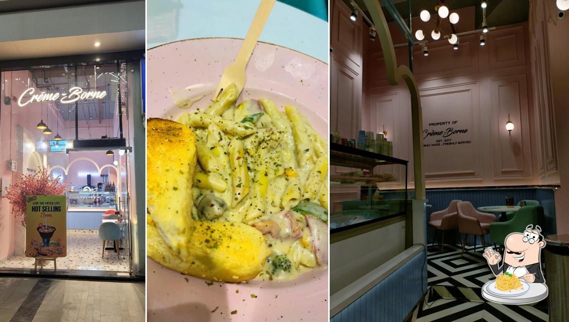 Spaghetti carbonara at Creme borne