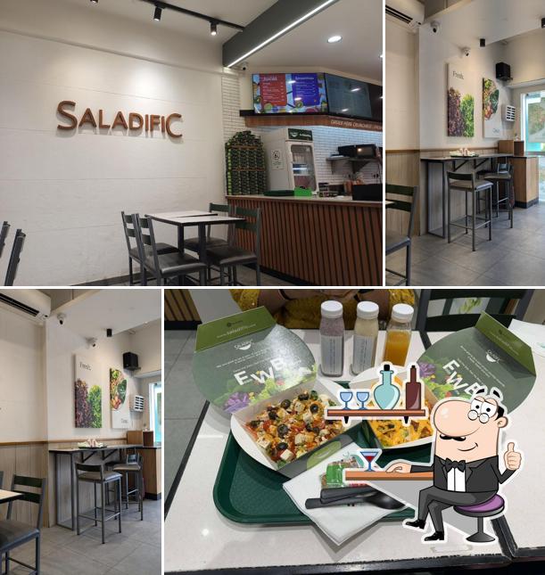 Take a seat at one of the tables at Saladific