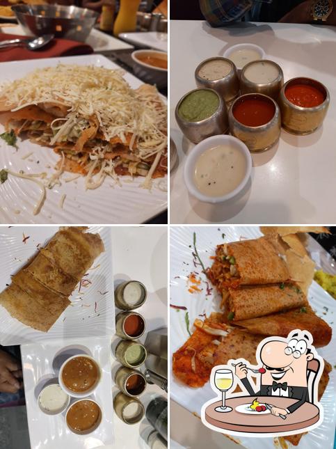 Food at Sankalp, Saffron, and Sam's Pizza Restaurant