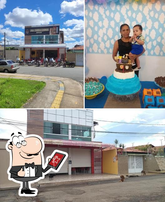 A imagem da exterior e comida no Lima Churrasquinho