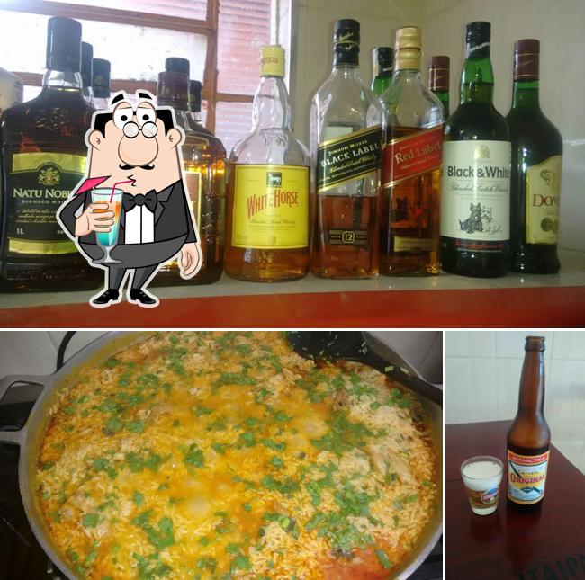 A ilustração da bebida e pizza no Juca Bar