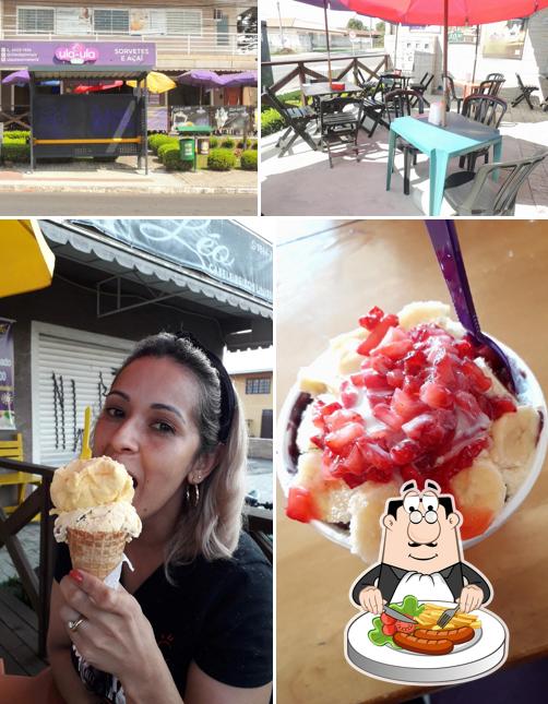 A comida e exterior do restaurante